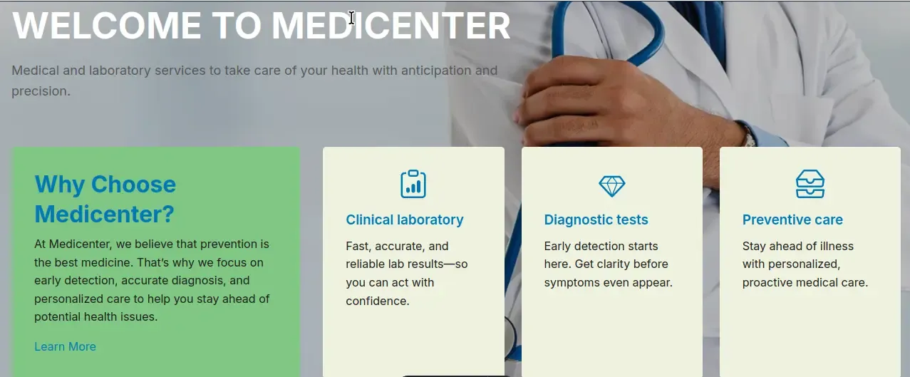 Professional website for a medical center