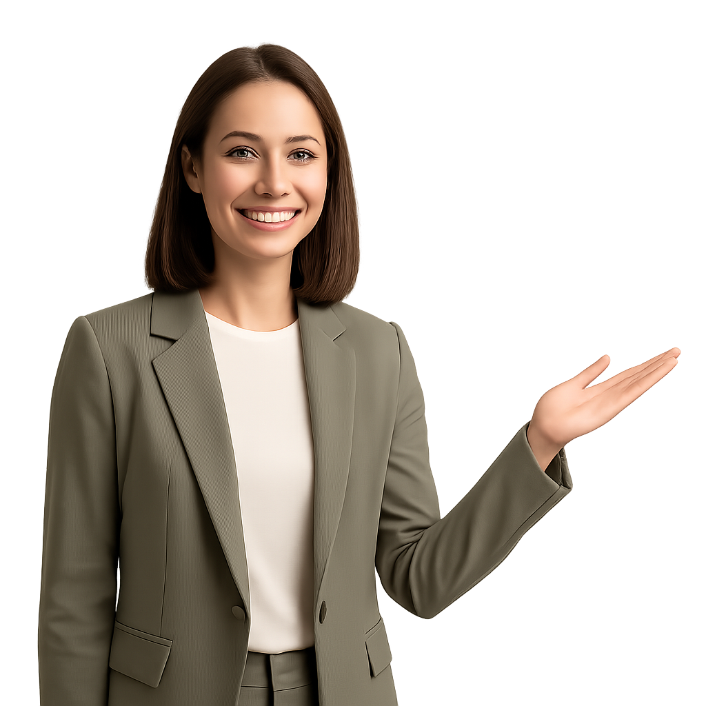 Professional woman inviting clients to take action
